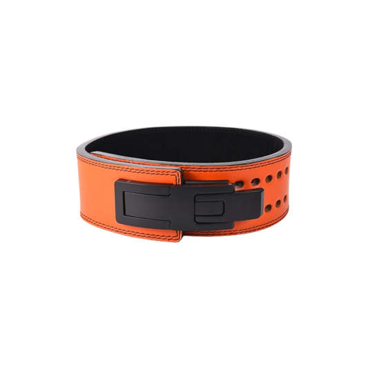 Red reps burnt orange and black leather 13mm thick lever fitness weightlifting belt for bodybuilding powerlifting training strongman fitness back brace support for squatting deadlifting rowing and heavy lifting